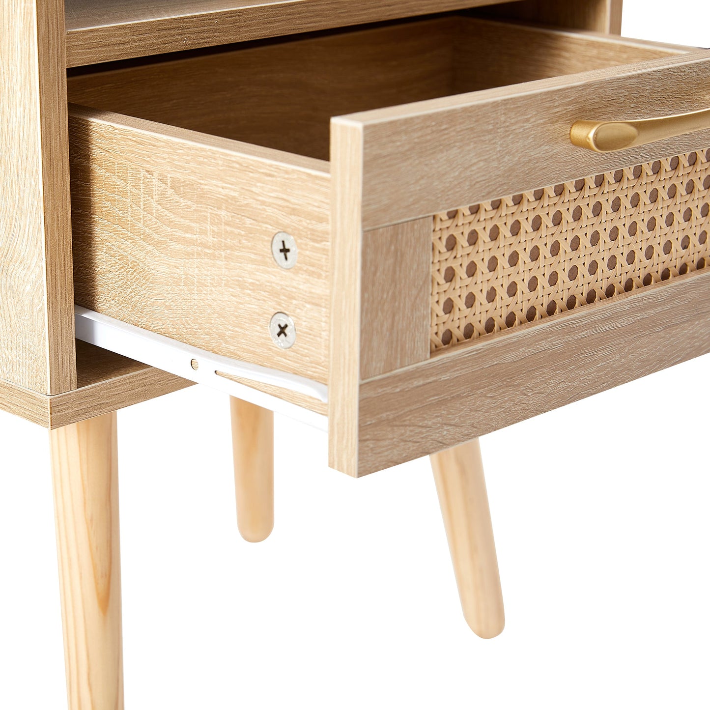 15.75" Rattan End table with drawer and solid wood legs Modern nightstand side table for living room natural - Korvel