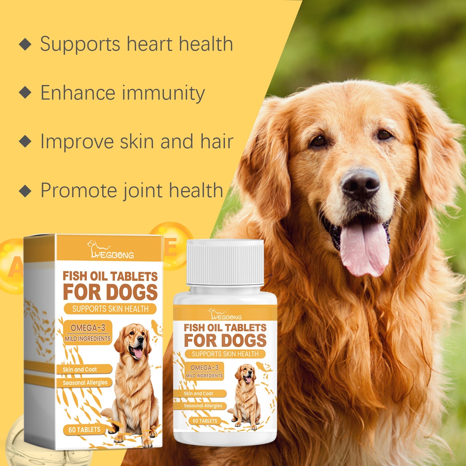 Dog Multi-Dimensional Fish Oil Tablet Pet Dog Hair Care Moisturize Skin Care Pet Health - Korvel