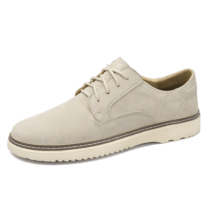 Men's Round Toe Leather Casual Shoes with Front Laces Work Boots Breathable Flat Heel Single Shoes Men's Shoes - Korvel