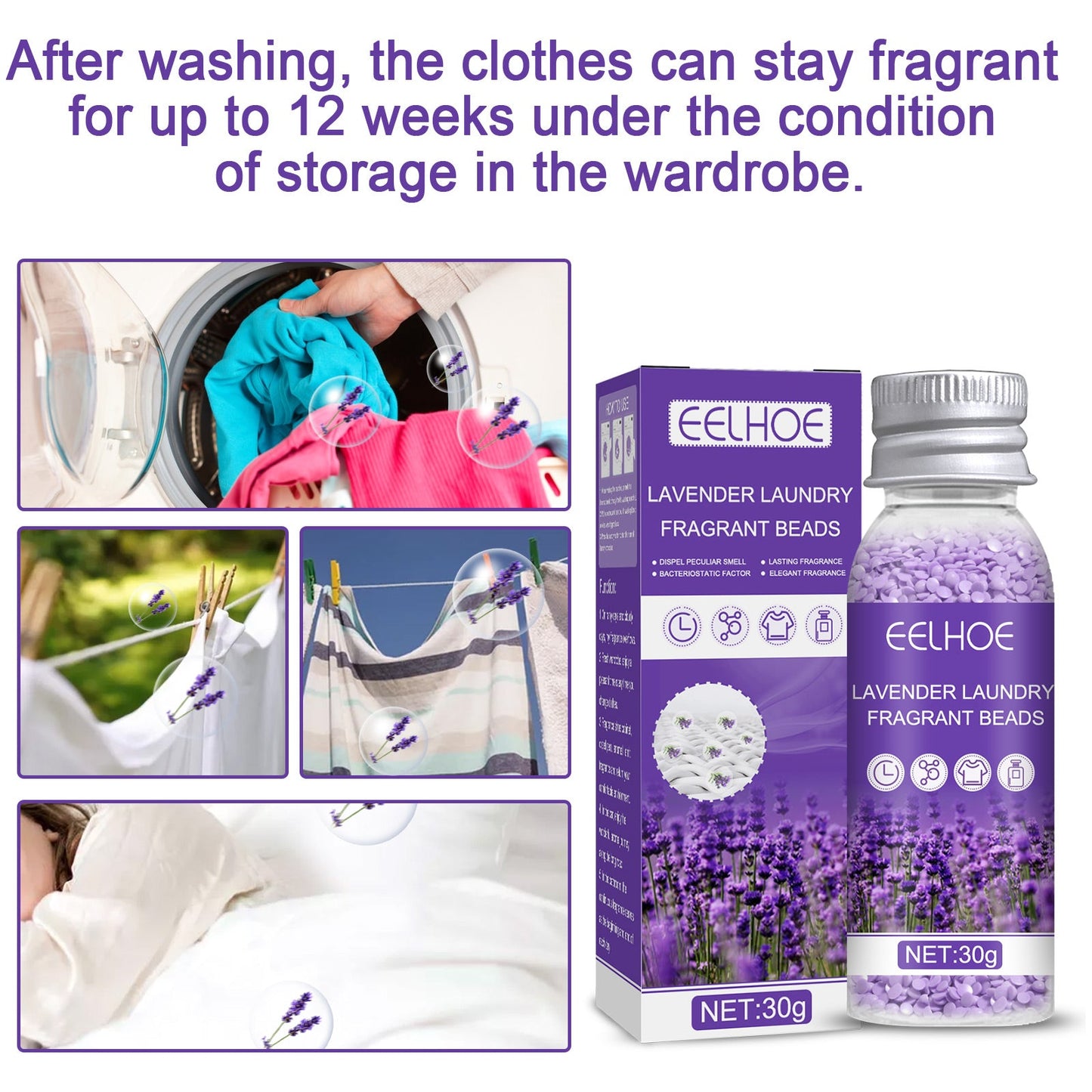 Lavender Laundry Perfume Beads, Laundry Decontamination Protective Clothing Soft Lasting Fragrance Beads - Korvel