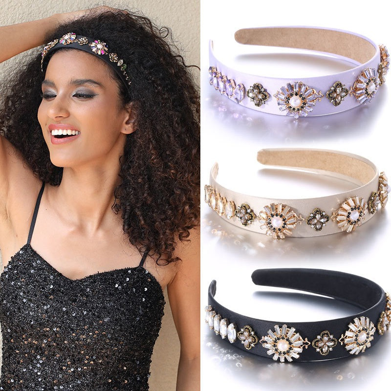Fashionable Baroque Retro Set Water Diamond Flower Headband - Korvel