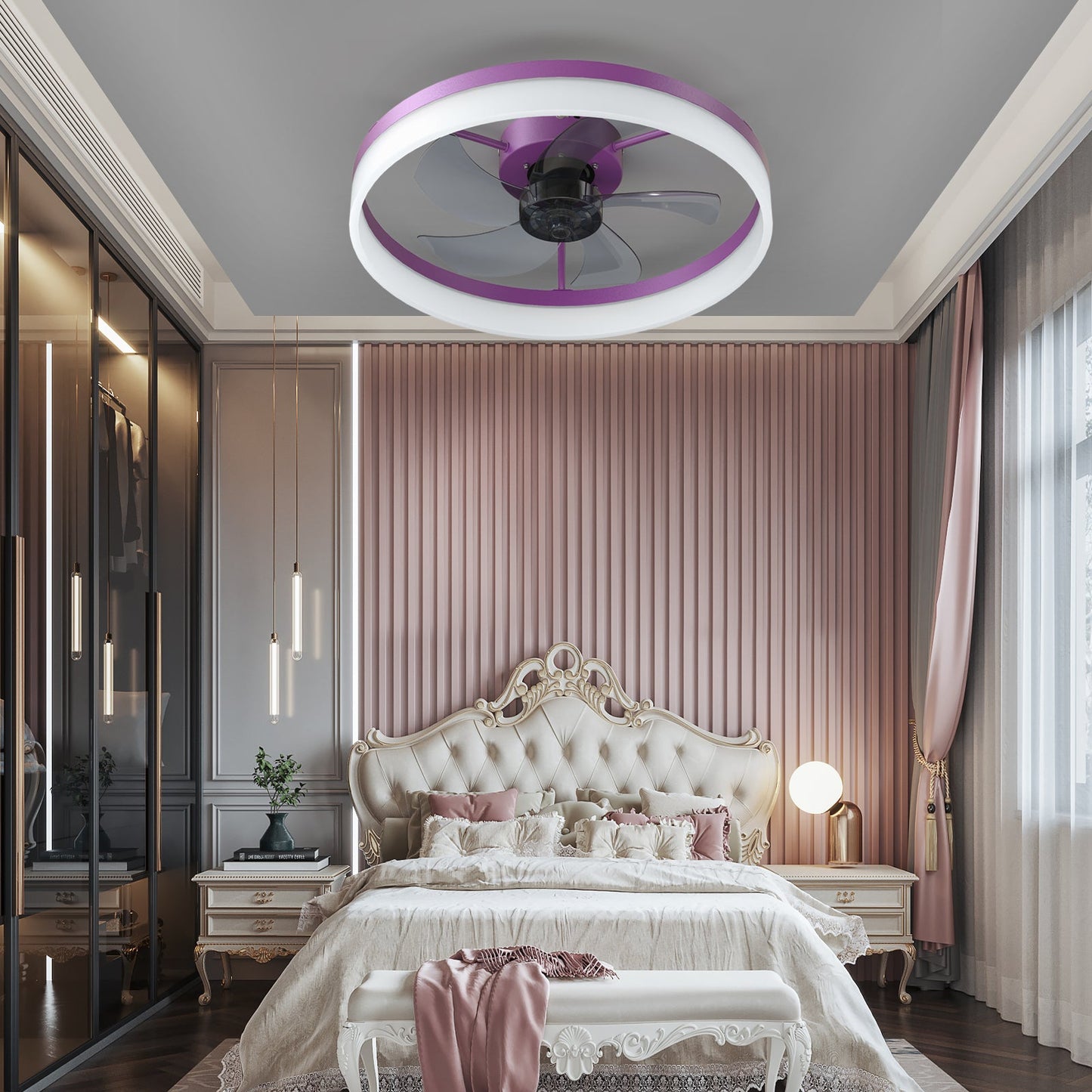 Dimmable LED Ceiling Fan with Modern Design in Purple