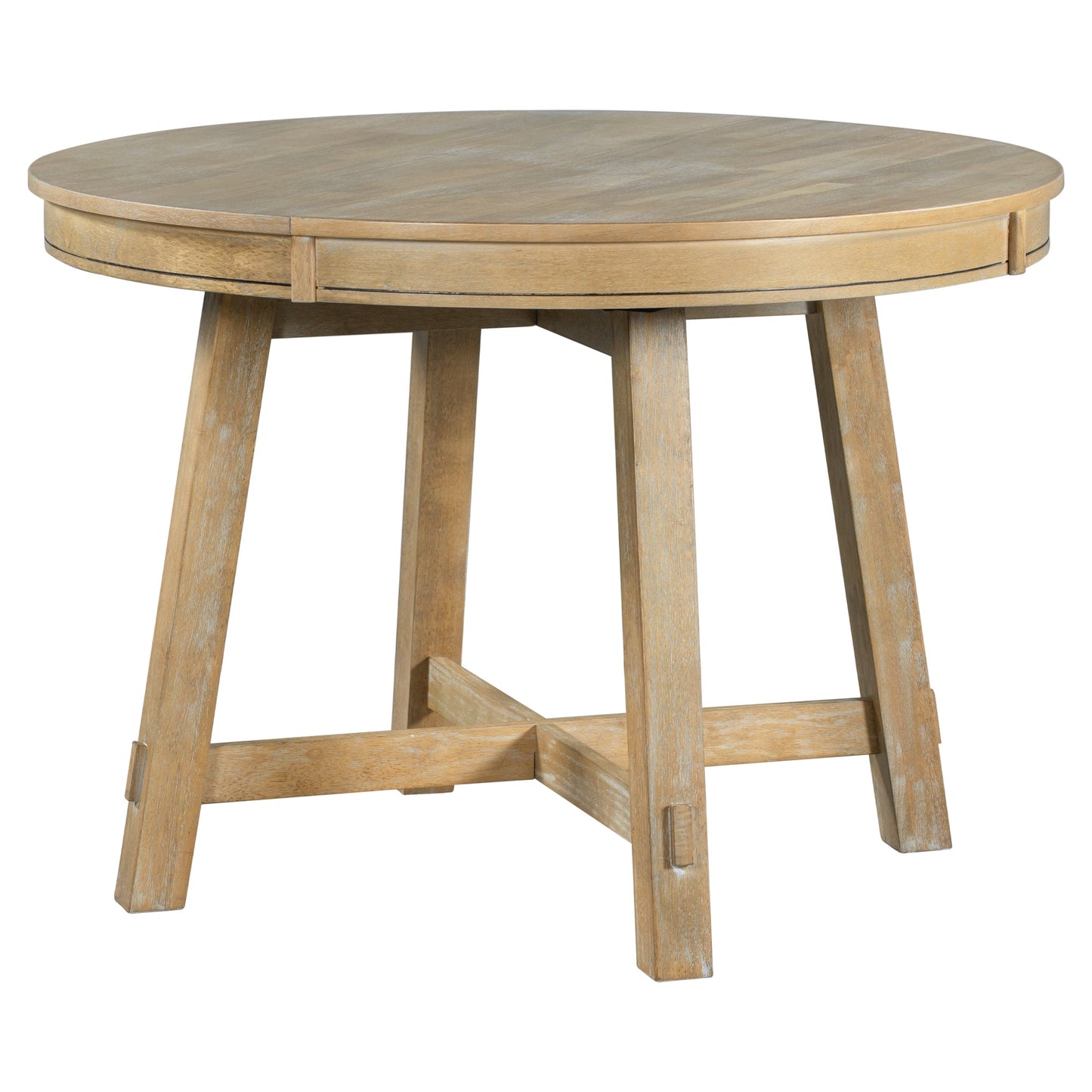 TREXM Farmhouse Round Extendable Dining Table with 16" Leaf Wood Kitchen Table (Natural Wood Wash) - Korvel