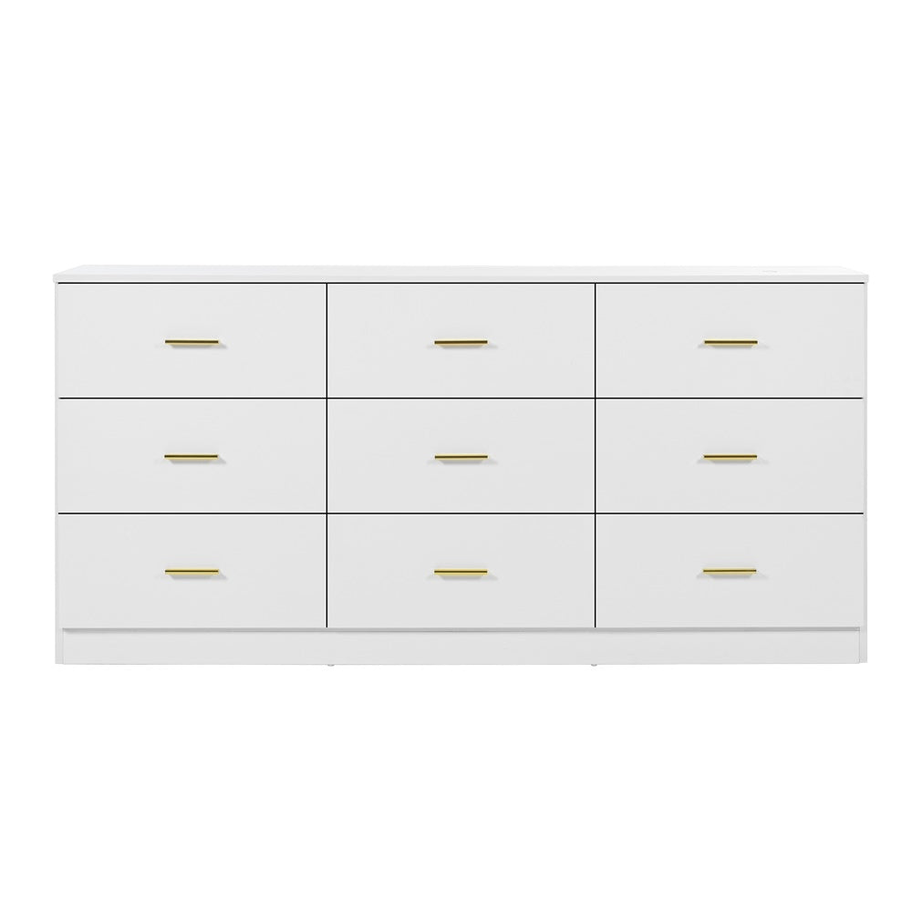 Modern White 9-Drawer Dresser for Bedroom - Ample Storage Wide Chest of Drawers, Sturdy & Safe - Korvel