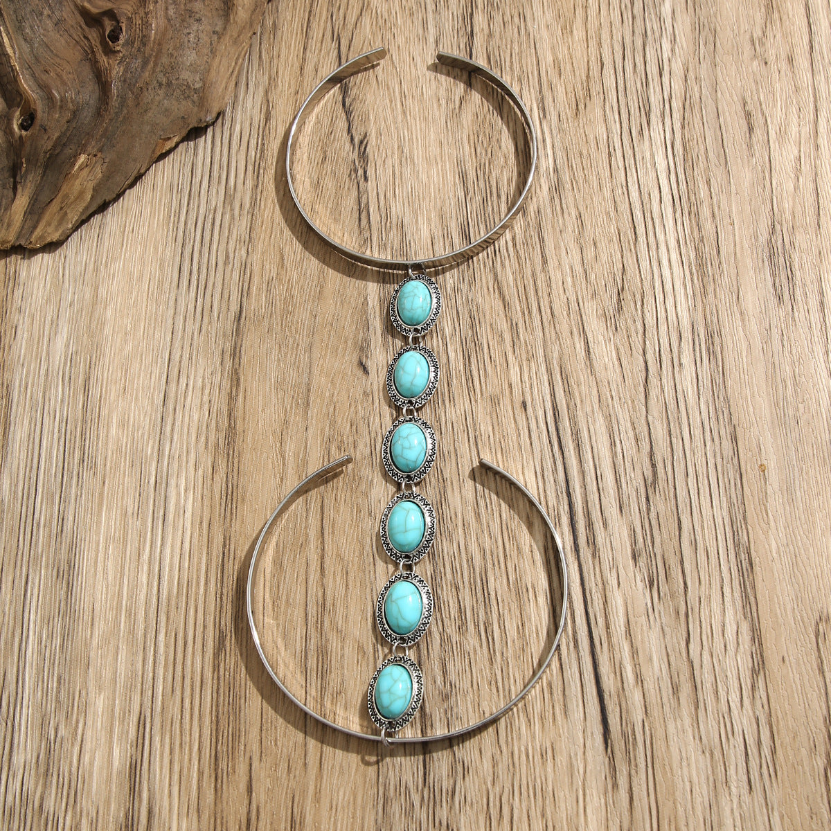 Bohemian style geometric metal arm ring Leg Chain minimalist imitation turquoise arm chain - Korvel