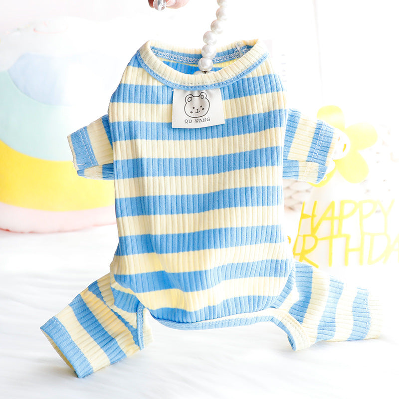 Dog Clothes Spring and Summer Thin Wide Striped Four-legged Home Clothes Bottoming Shirt Small Dog Teddy Pet - Korvel