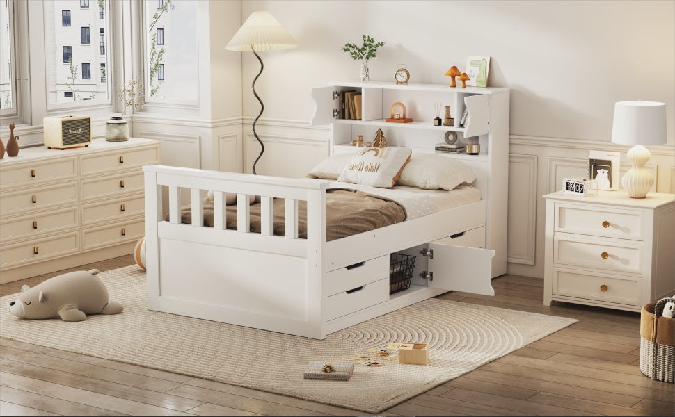 Cama plataforma tamaño twin Captain con almacenamiento en blanco