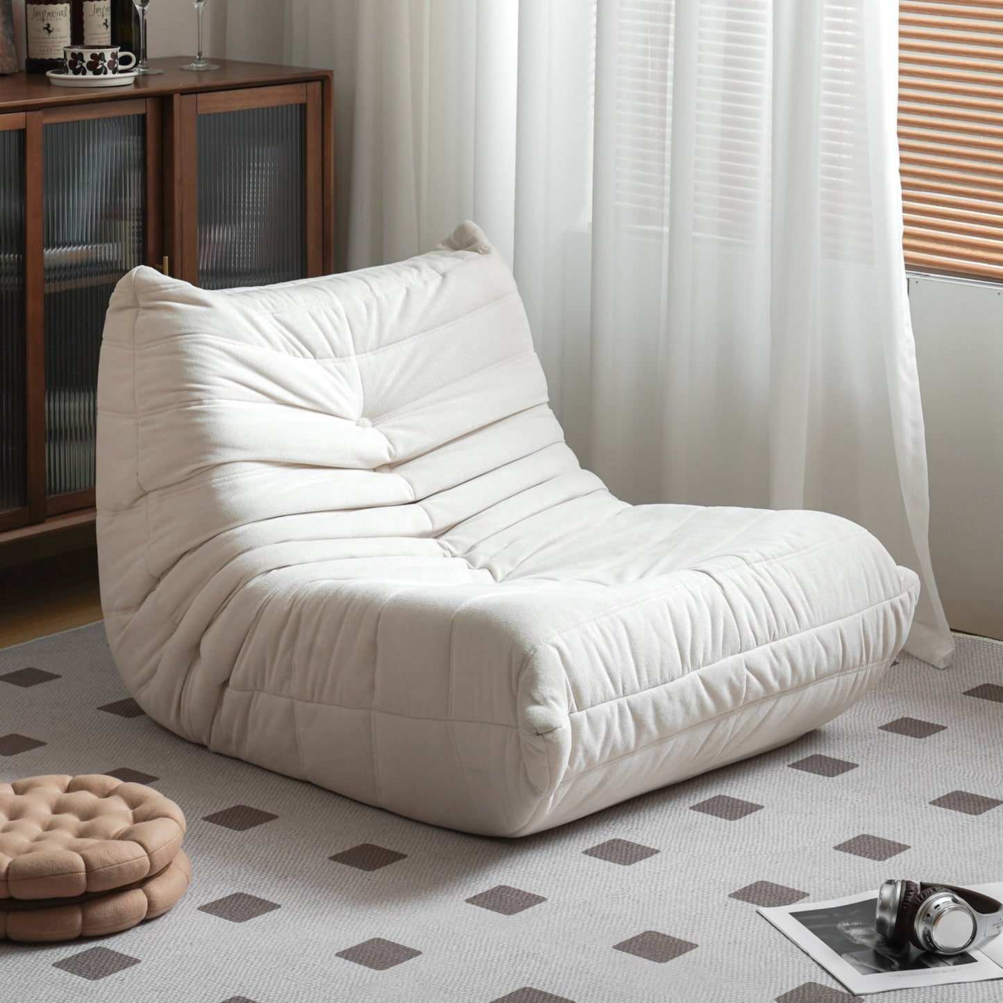 Sillón de frijoles grande sin instalación para adultos - Blanco roto