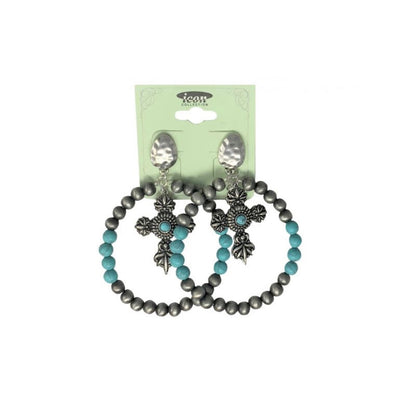Elegant Hoop Cross Earrings with Turquoise Accents