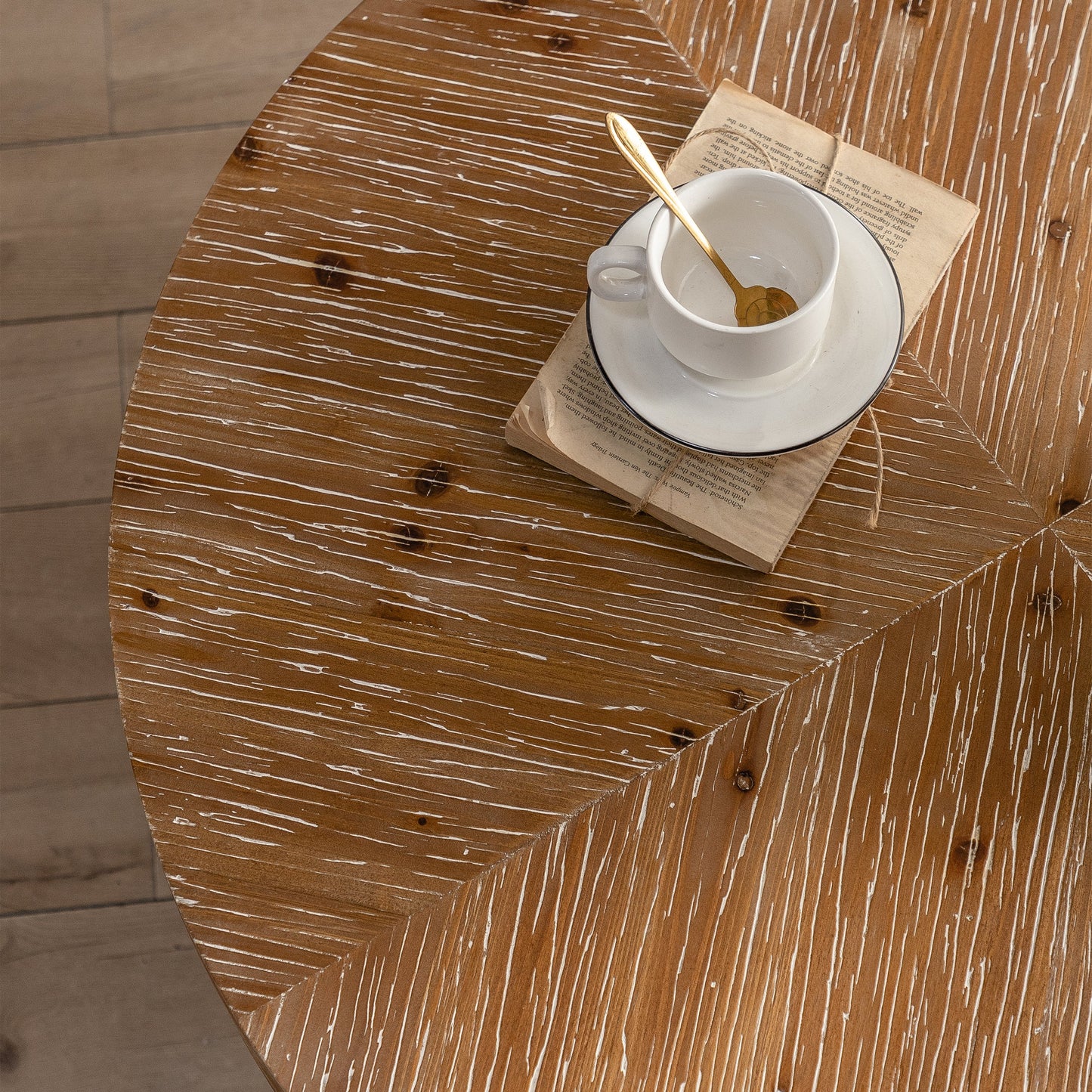 31.29"Modern Retro Splicing Round Coffee Table  Fir Wood Table Top with Cross Legs Metal Base(Same SKU:W757123560) - Korvel