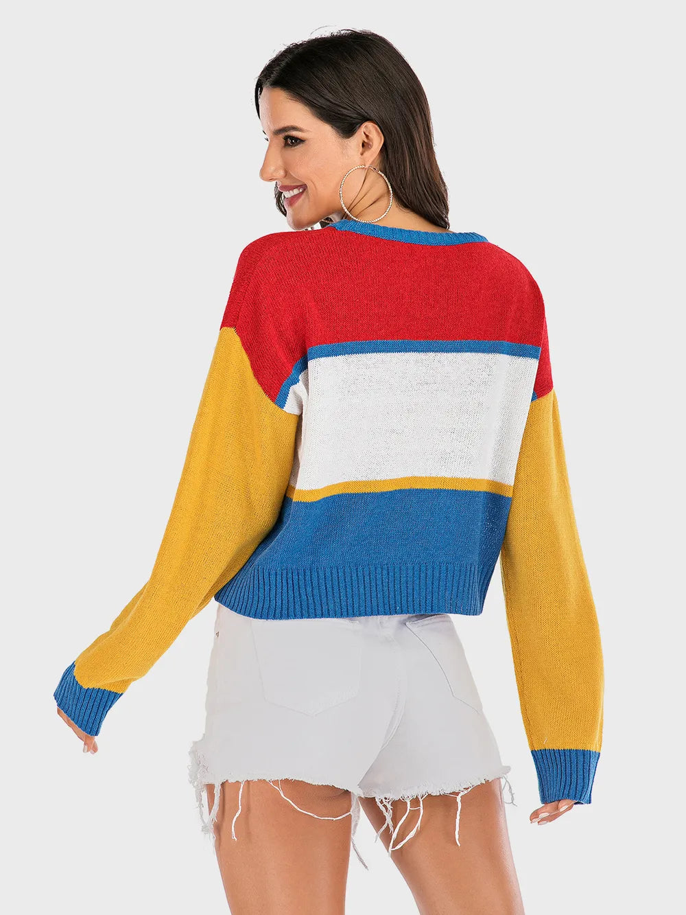 Contrast Dropped Shoulder Long Sleeve Sweater - Korvel