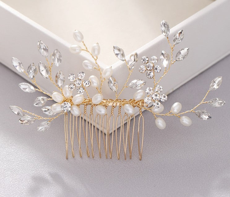 Pearl hair comb headdress Hand-woven crystal comb hair accessories - Korvel
