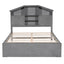 Full Size Wood Platform Bed with Storage Headboard - Gray