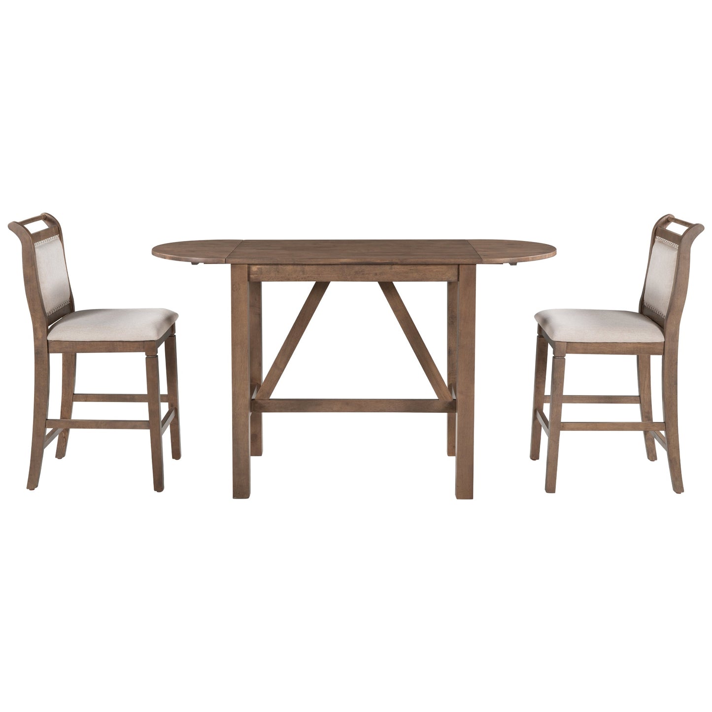 TOPMAX 3-Piece Wood Counter Height Drop Leaf Dining Table Set with 2 Upholstered Dining Chairs for Small Place, Brown - Korvel