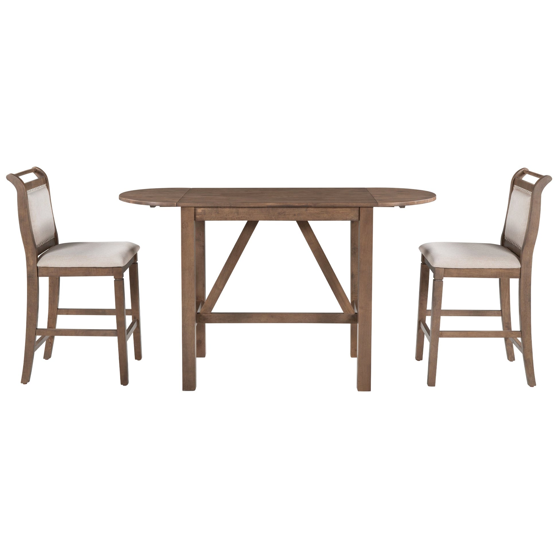 TOPMAX 3-Piece Wood Counter Height Drop Leaf Dining Table Set with 2 Upholstered Dining Chairs for Small Place, Brown - Korvel