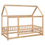 Lit en bois taille twin avec cadre de toit de maison et barrières de sécurité