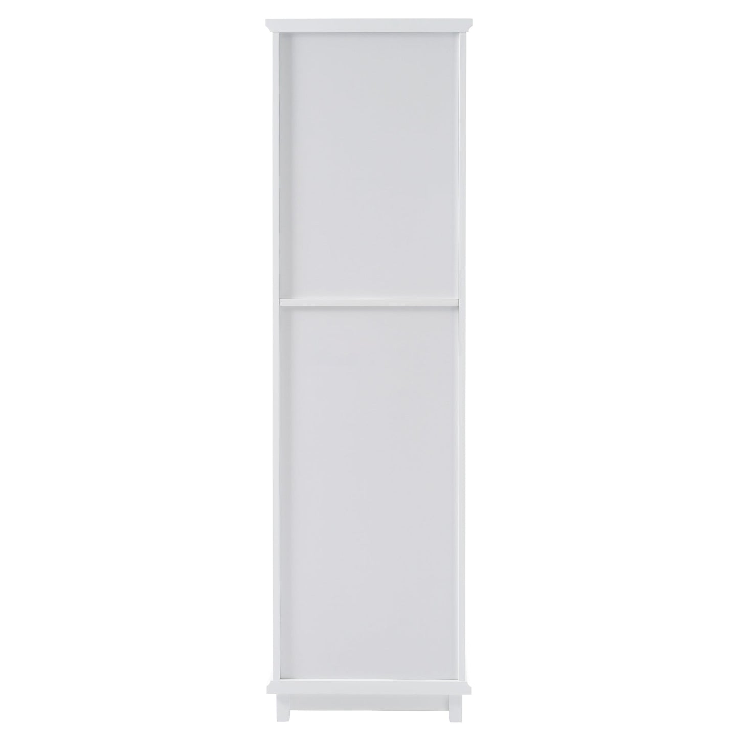 High bathroom storage cabinet with glass door, freestanding, two drawers and adjustable shelves, MDF board, painted white - Korvel