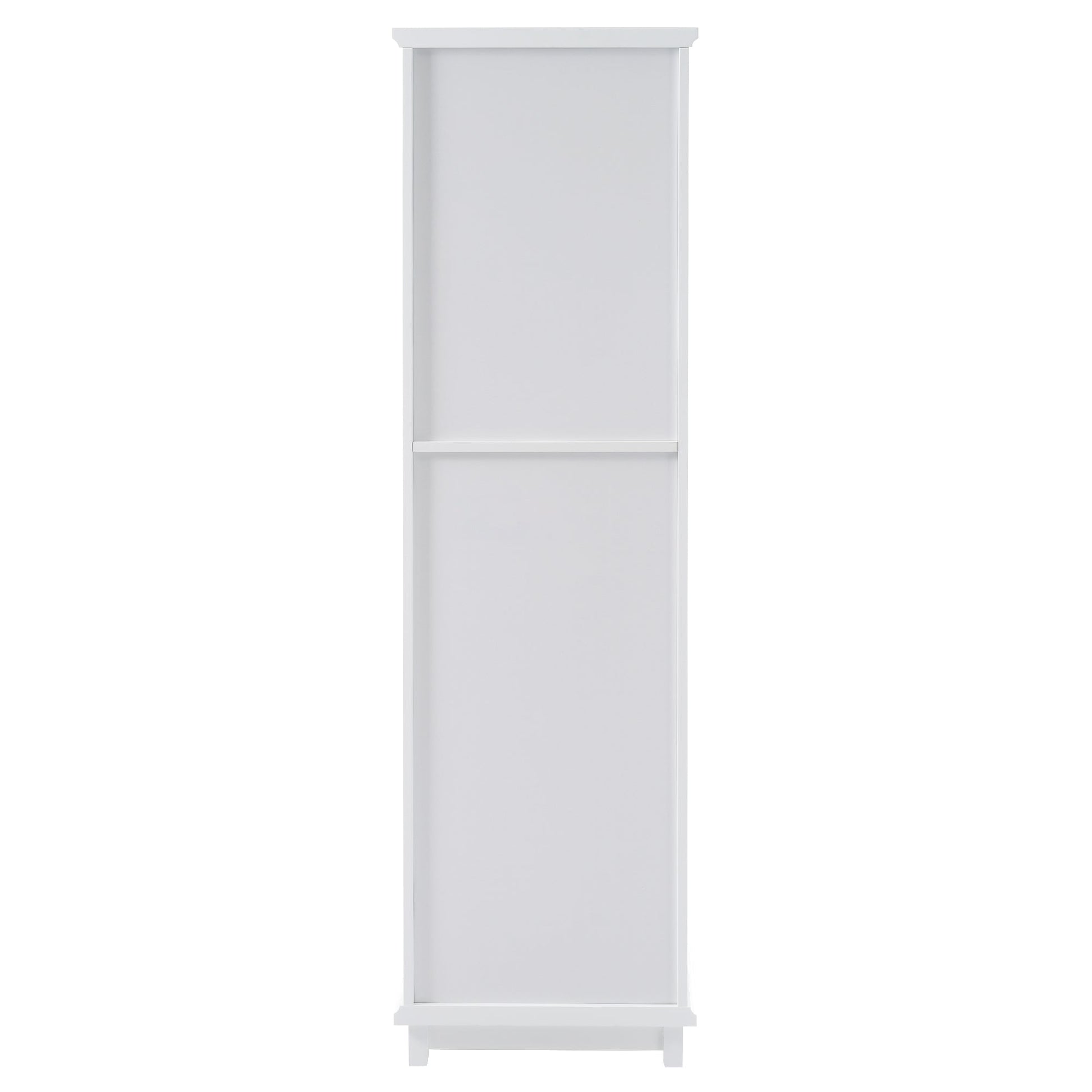 High bathroom storage cabinet with glass door, freestanding, two drawers and adjustable shelves, MDF board, painted white - Korvel