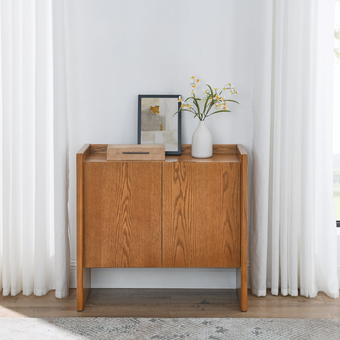 Walnut colored side panels, buffet cabinet with storage, 33.9 inches x 15 inches x 31.5 inches - Korvel
