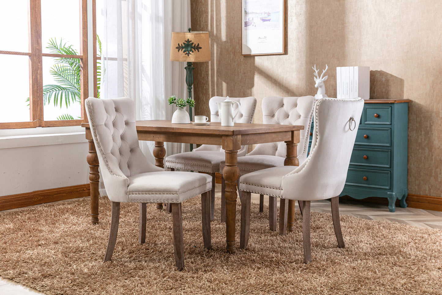 Nikki Collection Modern High-end Tufted Solid Wood Contemporary Velvet Upholstered Dining Chair 2-Pcs SetBeige - Korvel