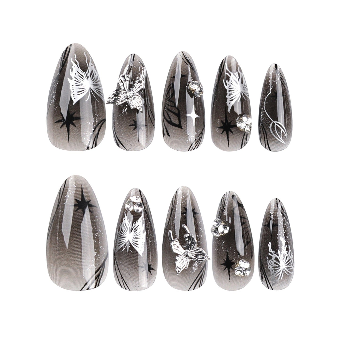 Bow wear manicure long almond nails fake nails - Korvel