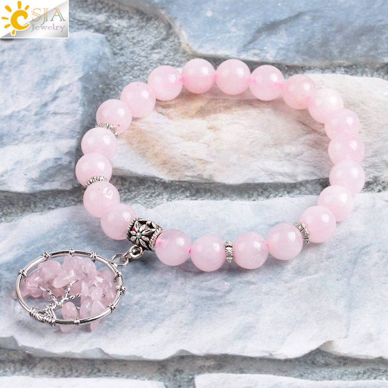 Bracelet en cristal rose fait main Arbre de Vie