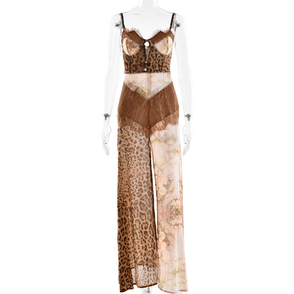 Sexy Women's Strapless Long Dress with Forked Hemline Style Spaghetti Strap Chiffon Dress - Korvel