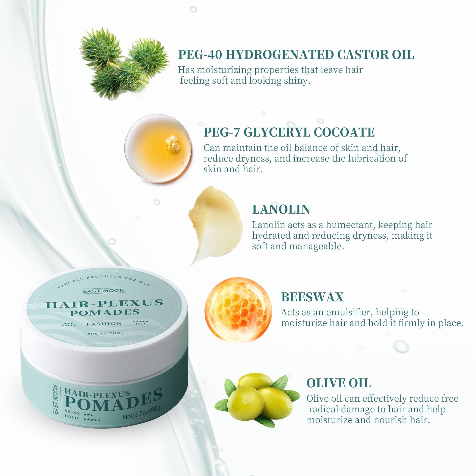 Hair-Plexus Pomades, Anti-Frizz Hair Care Moisturizing Shine Styling Gel Natural Volume - Korvel
