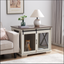 Farm kennel Flat noodles furniture with sliding barn door, farm wooden kennel end table, dog house with removable partition - Korvel