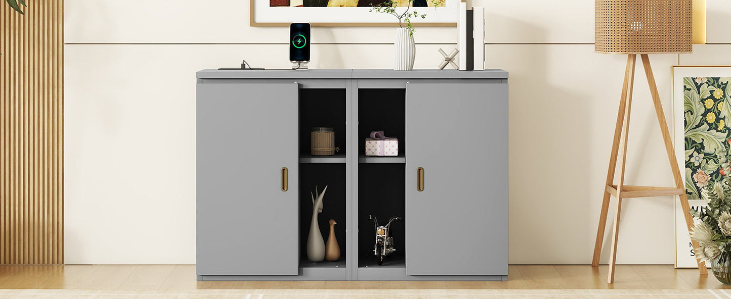 Full Size Murphy Bed with Shelves and USB Ports - Gray