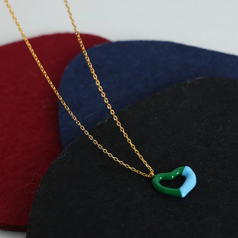 Two tone weight glazed design heart pendant titanium steel gold-plated necklace - Korvel