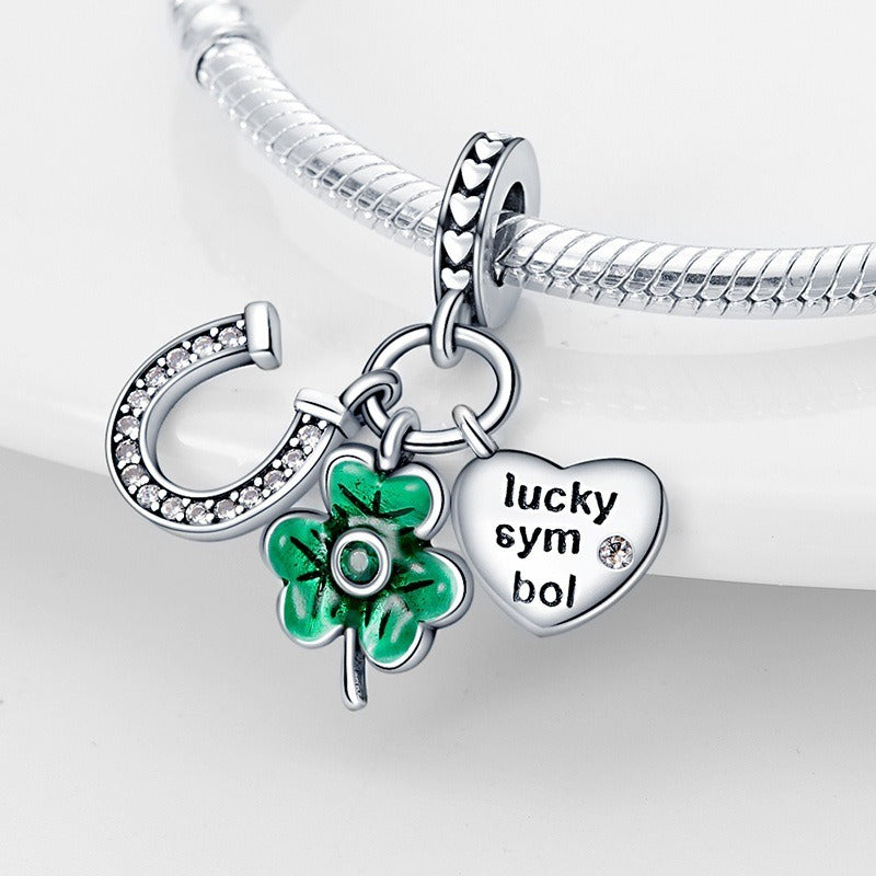 U-shaped Horseshoe Clover Wishing Tree Pendant Copper Silver Plated DIY Jewelry - Korvel