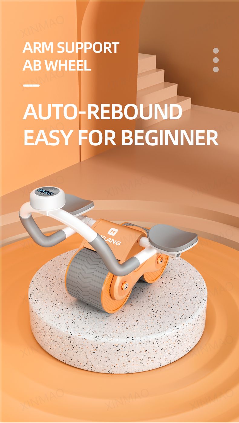 New Design Indoor Home Exercise Flat Elbow Supporter 2 Wheel Ab Trainer Automatic Rebound Abdominal Wheel Roller - Korvel