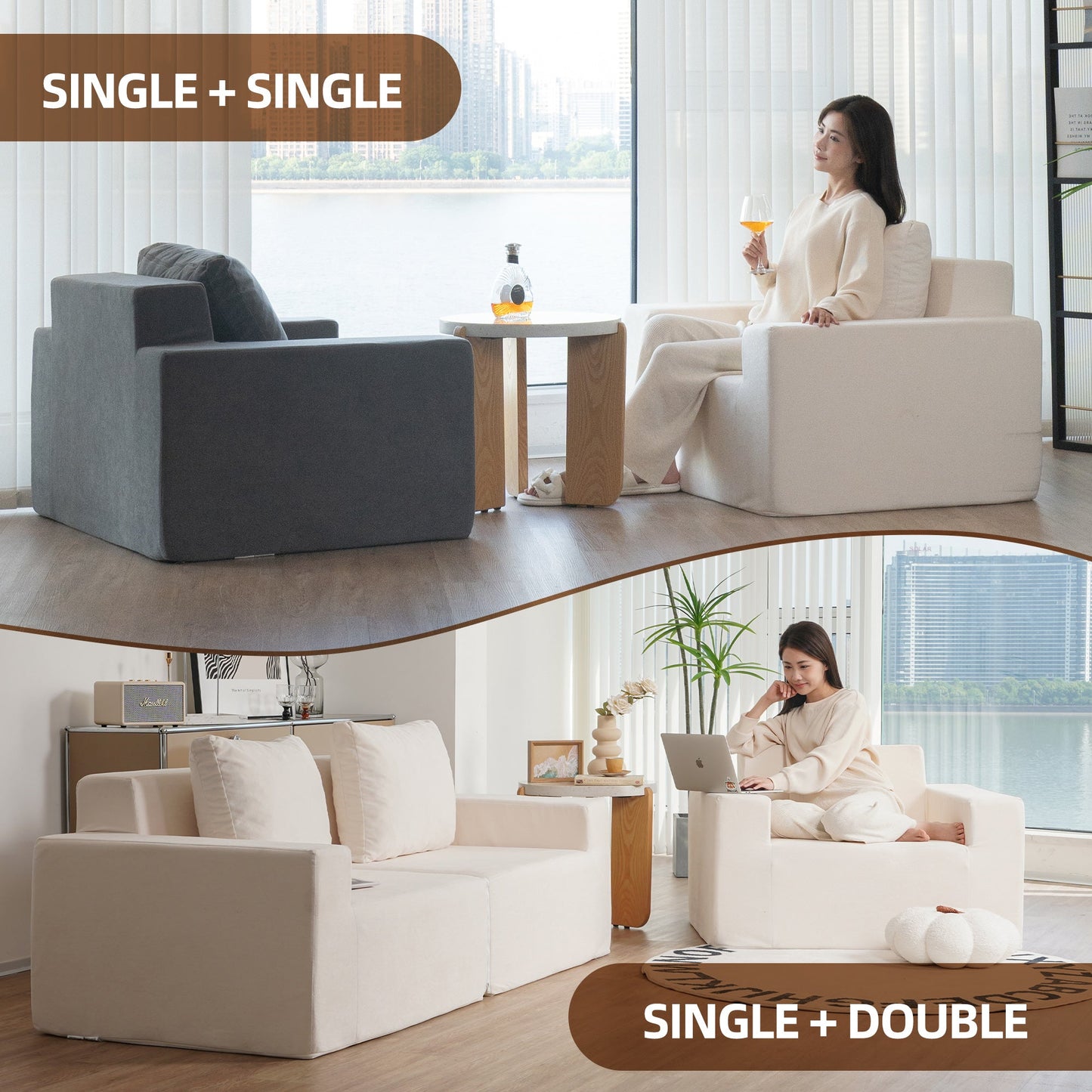 Premium Foam Bean Bag Chair with Pillow - American White Oak
