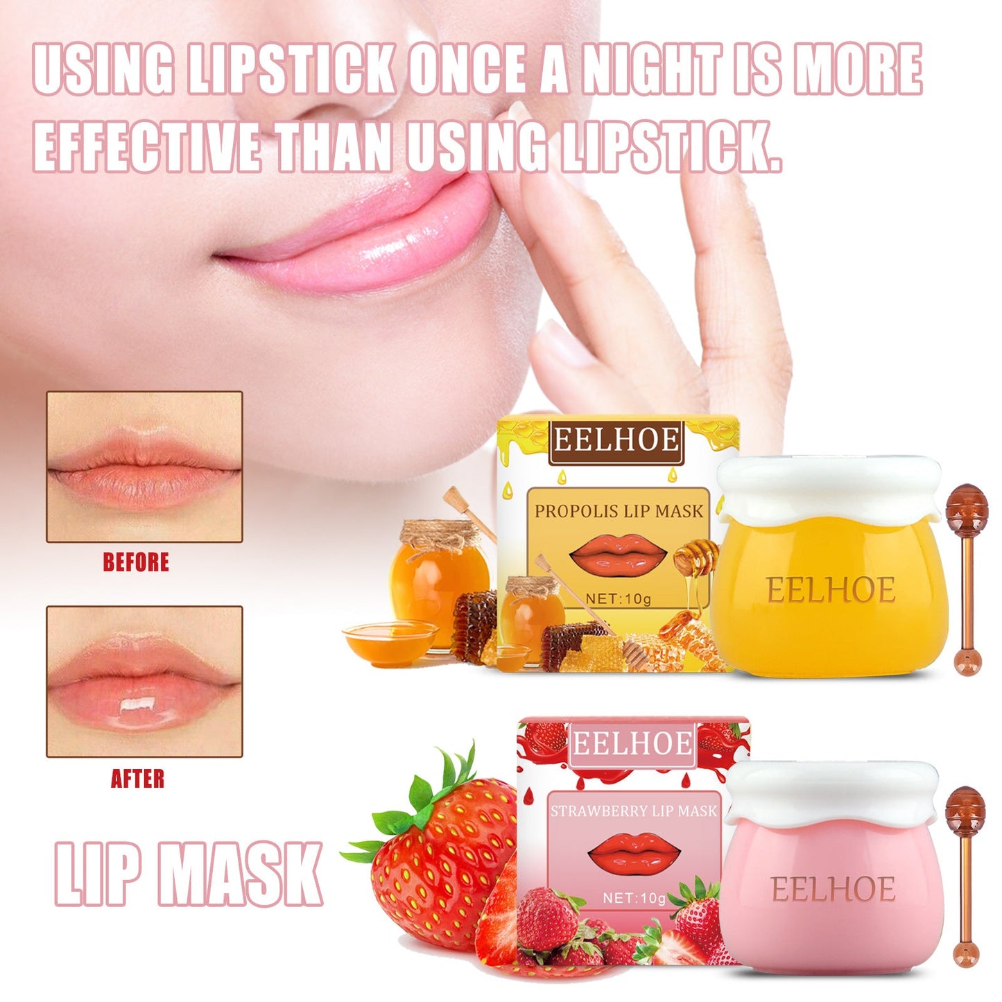 Strawberry Honey Lip Mask with Brush - Moisturizing Treatment