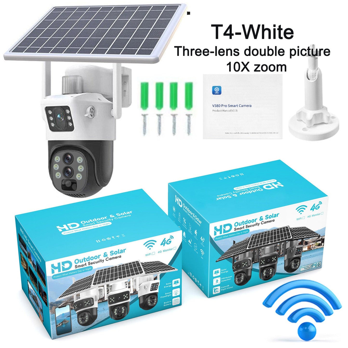 Solar camera WIFI dual-screen gunball 10x zoom low-power battery wireless monitor - Korvel