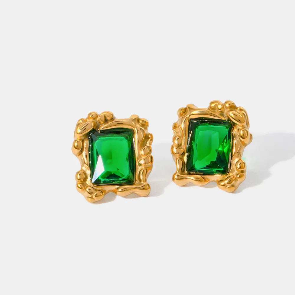 Stainless Steel Zircon Geometric Earrings - Korvel