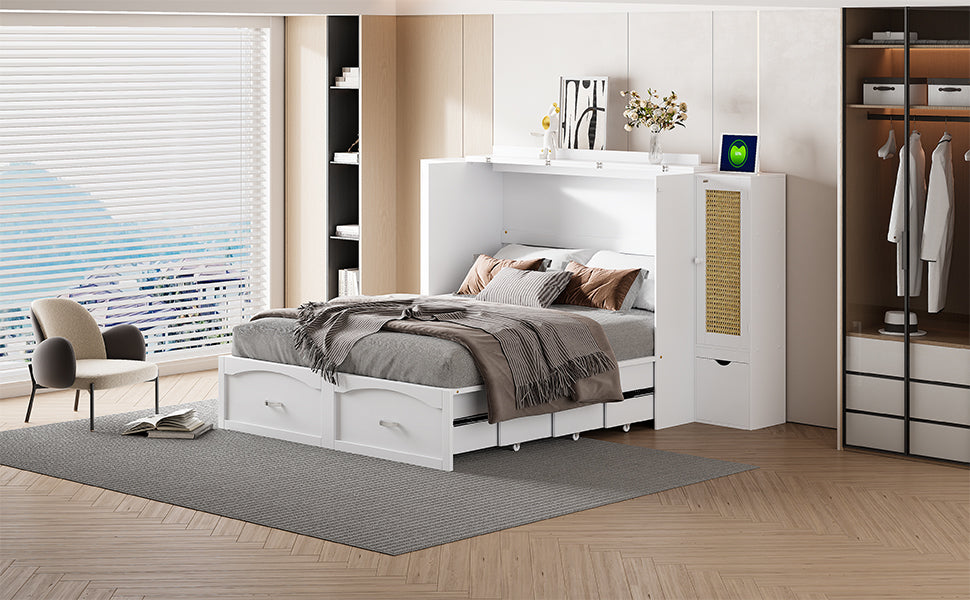 Cama Murphy Grande Blanca con Cajones y Armarios de Almacenamiento