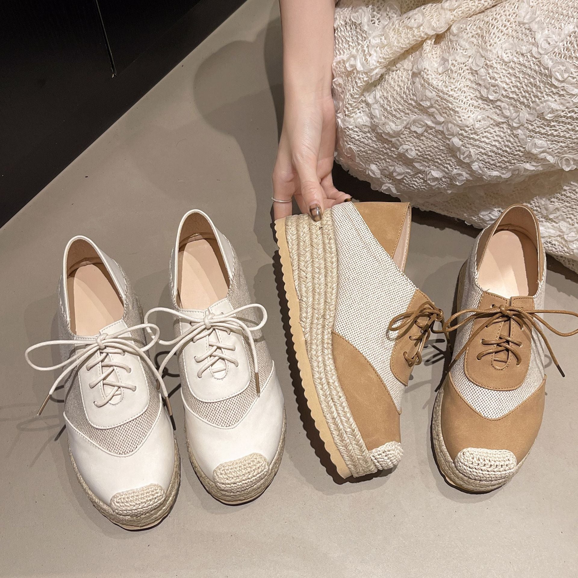 Fisherman's shoes woven grass slope heel women's shoes waterproof front strap high-heeled slope heel fisherman's casual shoes ﻿ - Korvel