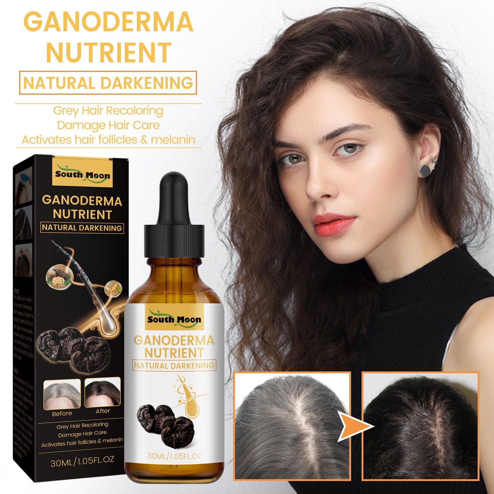 Black Ganoderma Lucidum White Black Black Hair Nourishing Hair Nourishing Hair Moisturizing Hair Repair Massage Essence - Korvel