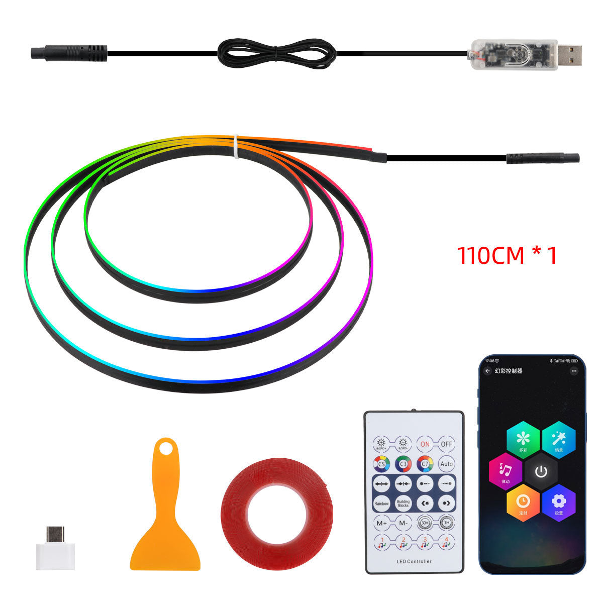 Bande lumineuse intérieure de voiture RGB LED 10-en-1 avec télécommande