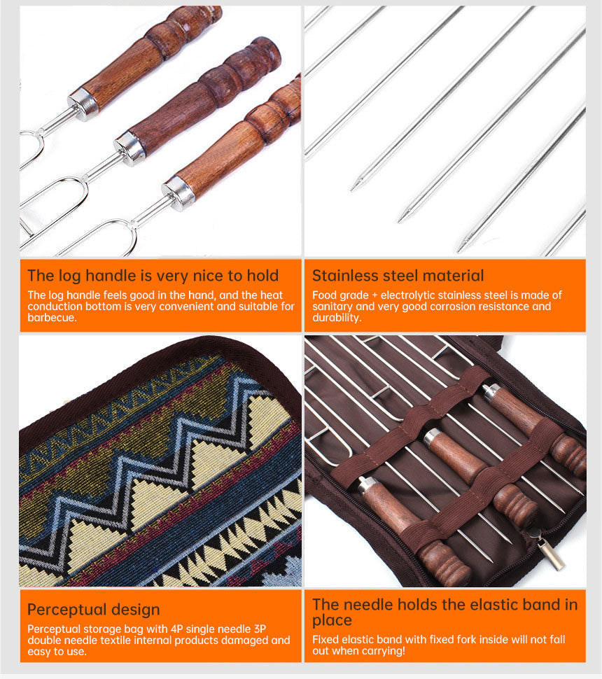 Outdoor Grill Grill Fork Wood Handle U Type Grill Pin Stainless Steel Grill Stick Wood Handle U Type Roast Pin Picnic Grill Meat - Korvel