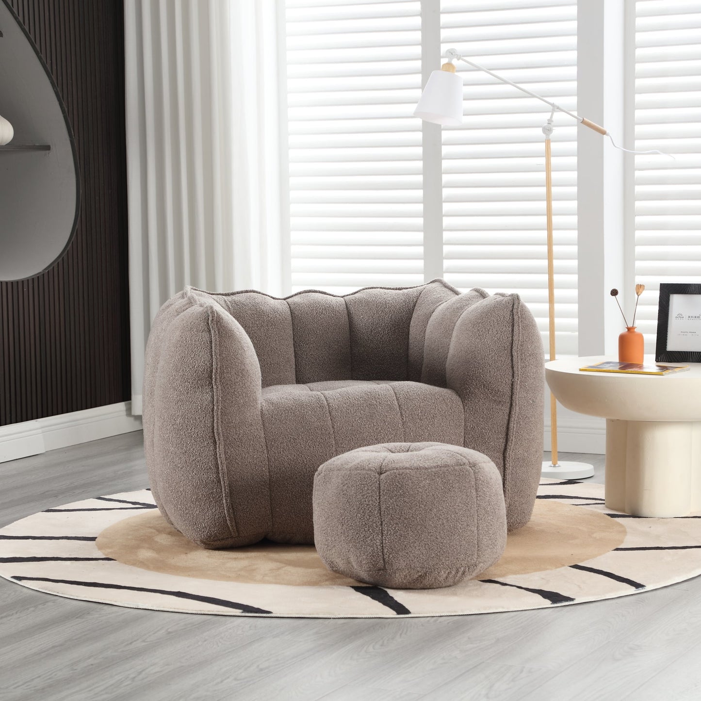 Soft Bean Bag Chair with High Resilient Foam(Chips)for living room and bedroom,Comfortable Square Lazy Sofa with Footstool - Korvel