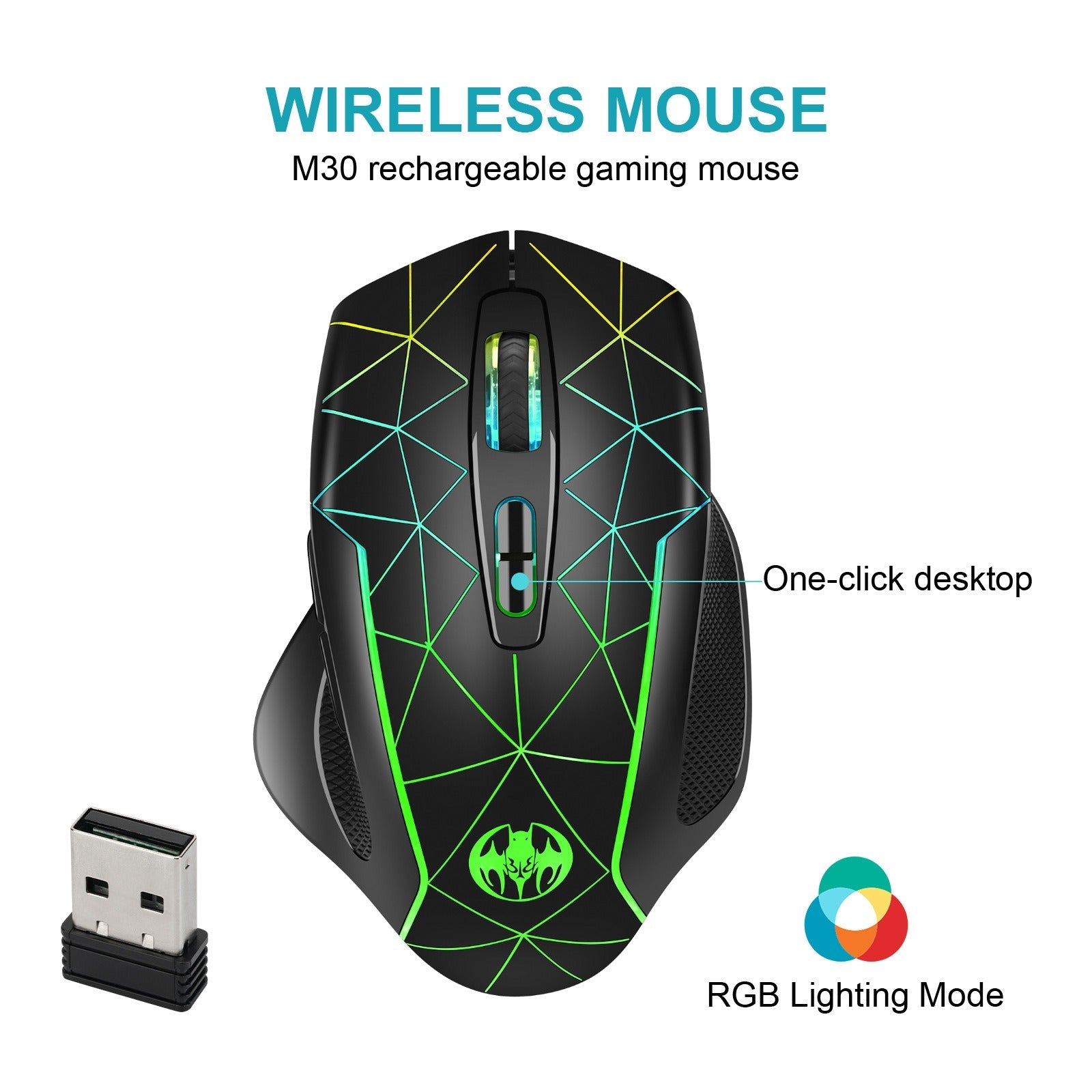 Wireless charging illuminated gaming mouse with anti sleep function automatic cursor movement to prevent computer screen lock - Korvel
