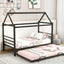 Twin Size Metal House Shape Platform Bed with Trundle - Black
