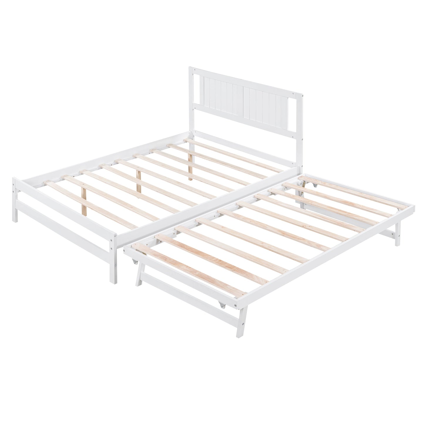 Lit plateforme de taille complète avec trundle ajustable - Blanc