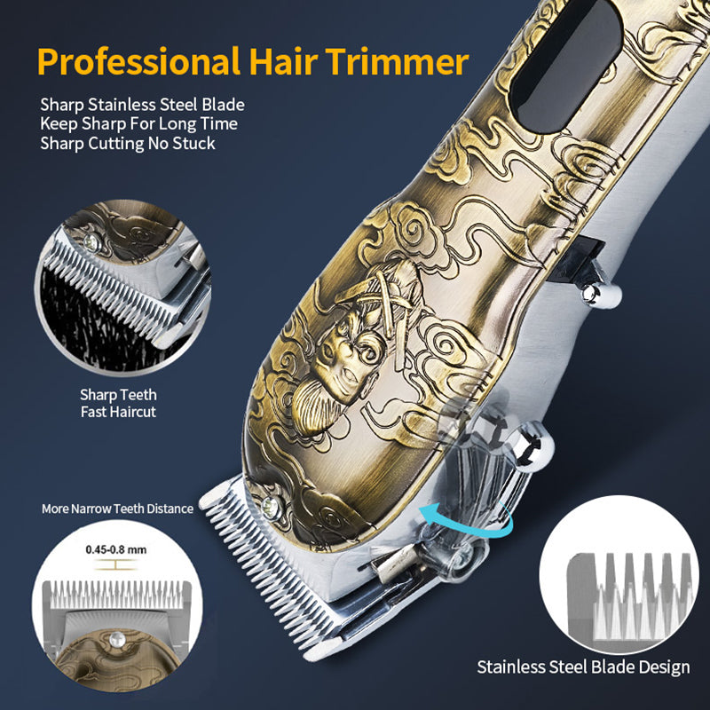 All Metal Hair Clipper Retro Oil Head Carving Scissors Machine Set USB Charging Electric Hair Clipper - Korvel
