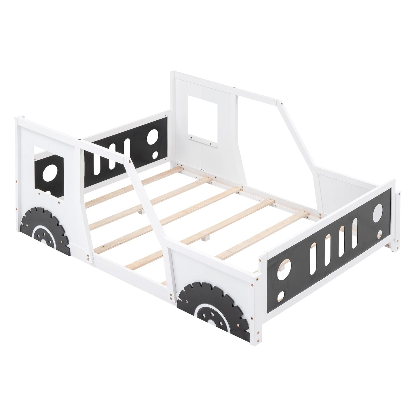 Full Size Classic Car-Shaped Platform Bed with Wheels White - Korvel