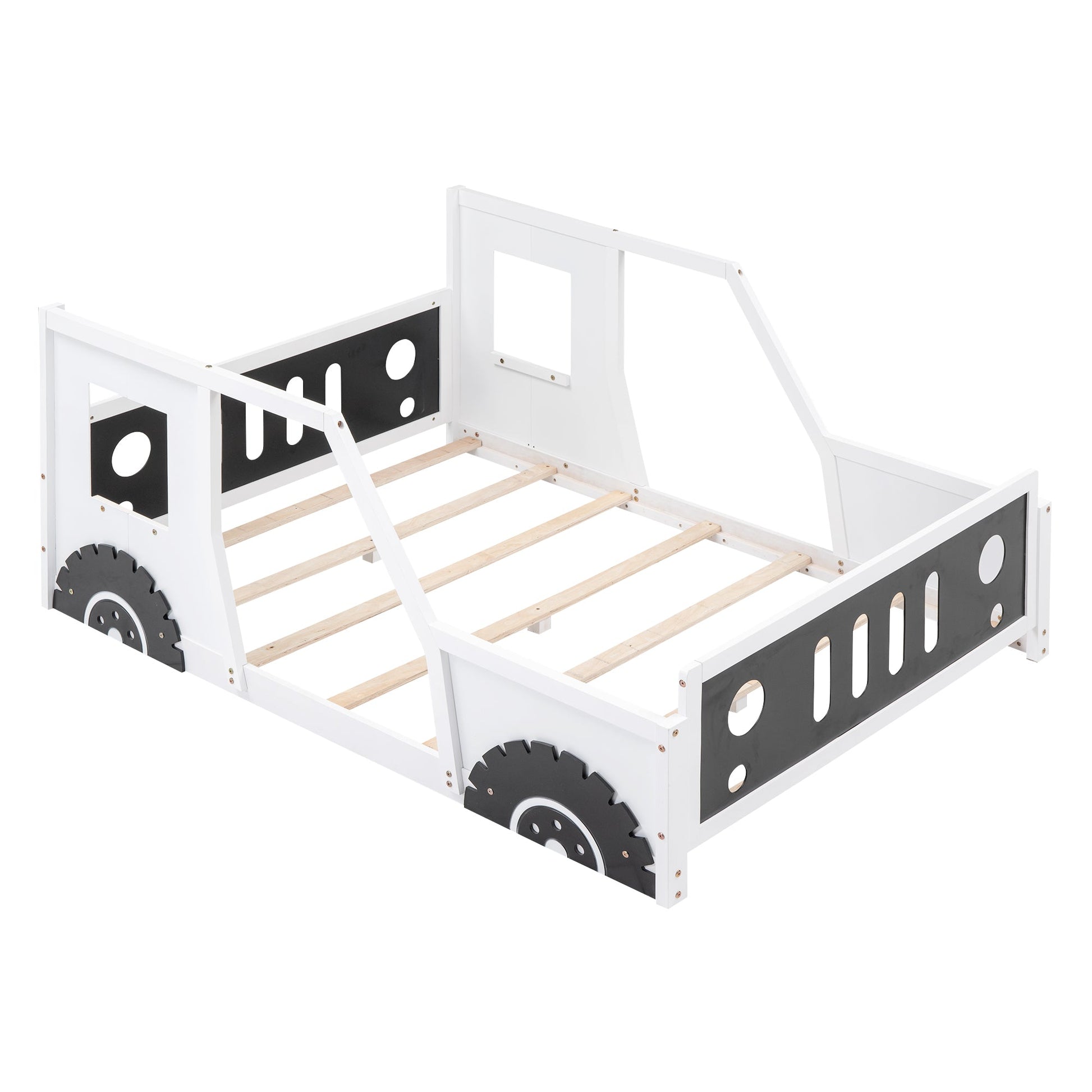 Full Size Classic Car-Shaped Platform Bed with Wheels White - Korvel