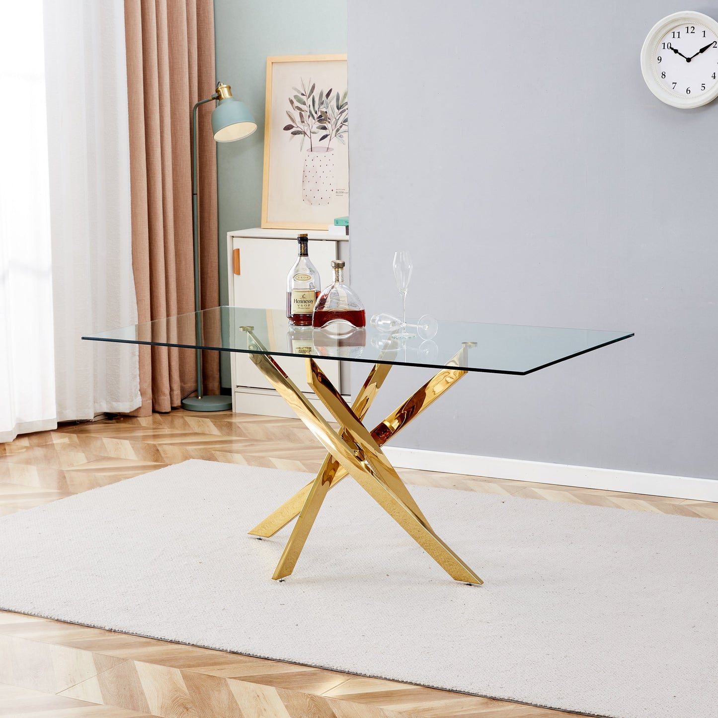 Plateau de Table en Verre Transparent Premium avec Accents Dorés